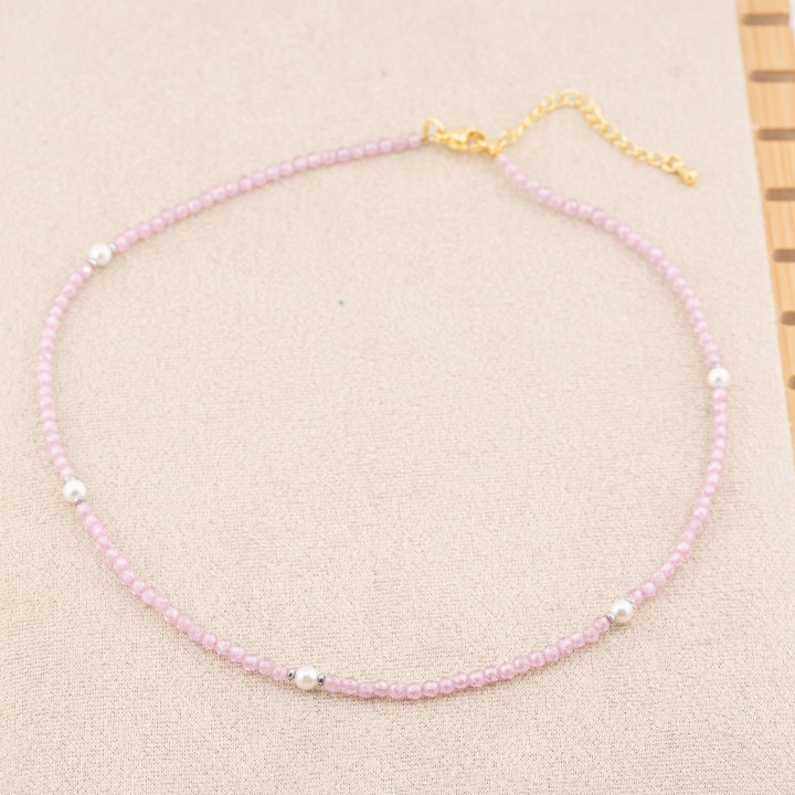 Collana con Cristalli Rosa E Perle Di Maiorca Con Chiusura e Catenina In Acciaio Dorato 10pz