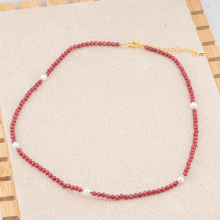 Collana con Cristalli Rossi E Perle Di Maiorca Con Chiusura e Catenina In Acciaio Dorato 10pz