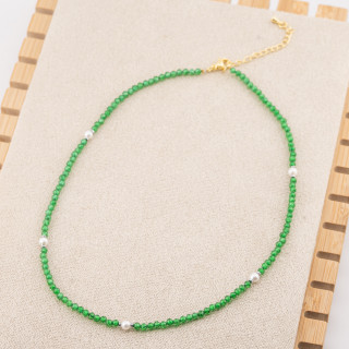 Collana con Cristalli Smeraldo E Perle Di Maiorca Con Chiusura e Catenina In Acciaio Dorato 10pz