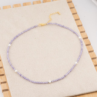 Collana con Cristalli Viola E Perle Di Maiorca Con Chiusura e Catenina In Acciaio Dorato 10pz