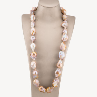 Collana Di Perle Di Fiume Barocche con Chiusura a Moschettone in Acciaio 160-200gr 65cm