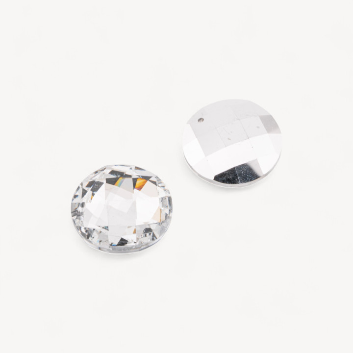 Componente Pendente Cristallo CZ Disco Sfaccettato Diametro 30mm 2pz Argento