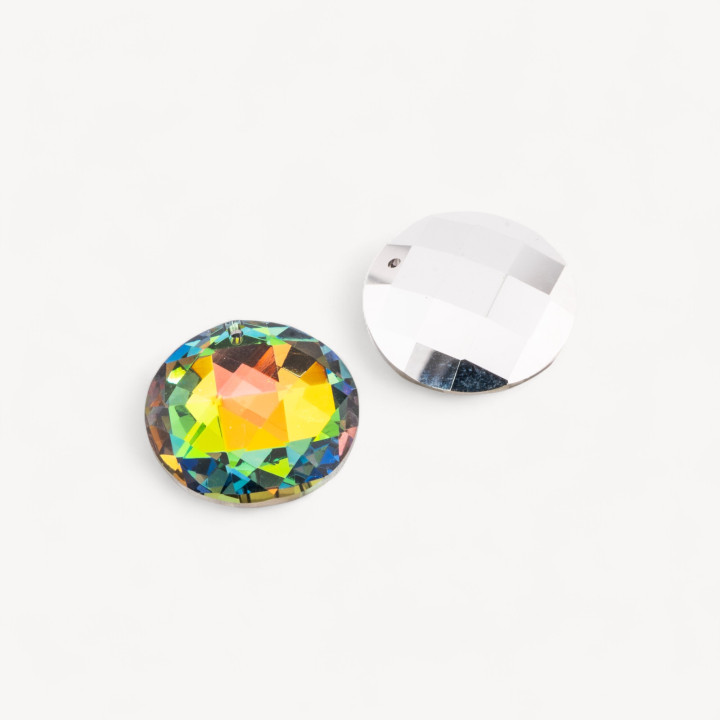 Componente Pendente Cristallo CZ Disco Sfaccettato Diametro 30mm 2pz Iridescente