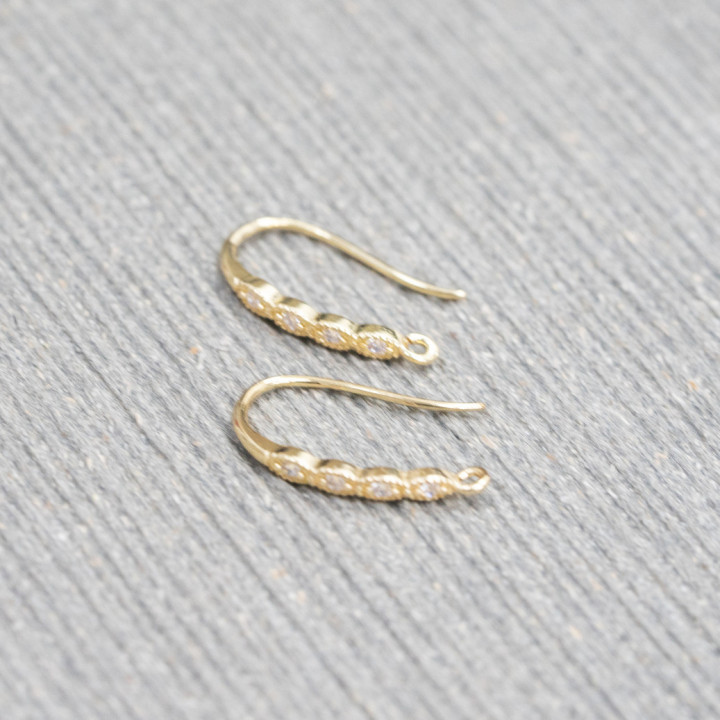 Brass Earring Base With Zirconia 9 Pairs Gold