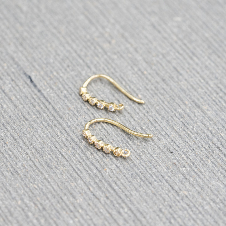 Bases Pour Boucles D'Oreilles Bronze Avec Zircons Crochet 2x16mm 12 Paires Doré