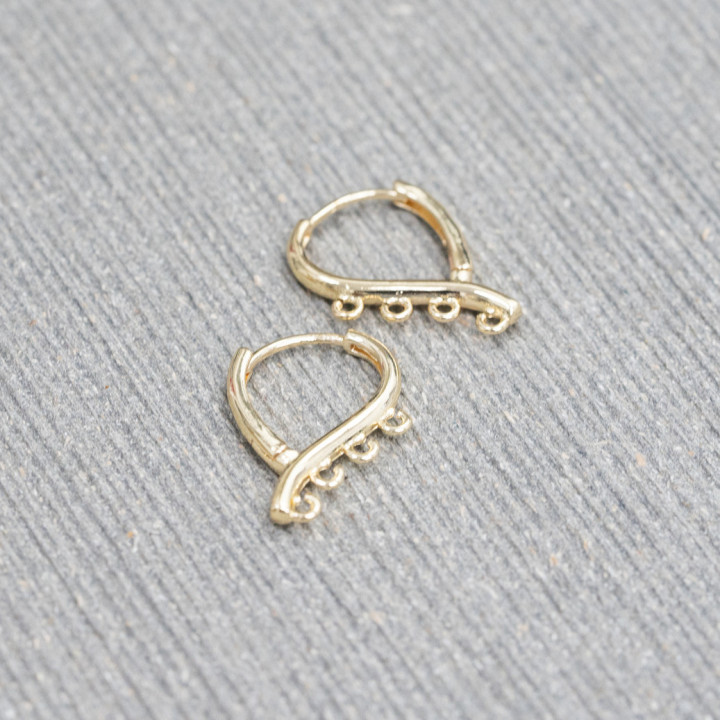 Base Para Pendientes De Latón Con Gancho Cerrado 15x21mm Con 4 Aros 9 Pares Dorado