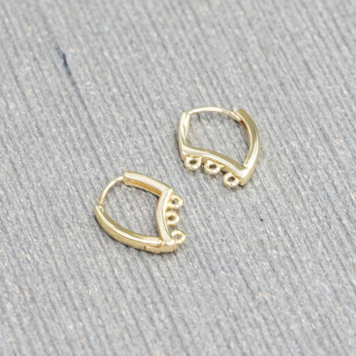 Basis für Messingohrringe mit geschlossenem Haken 16 x 15 mm mit 4 Ringen, 9 Paar