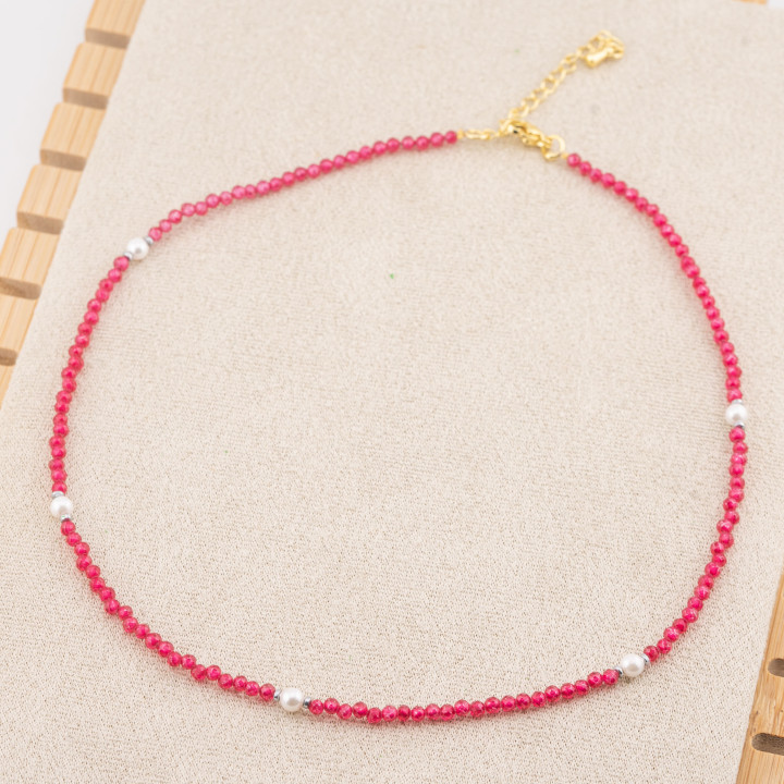 Collana con Cristalli E Perle Di Maiorca Con Chiusura e Catenina In Acciaio Dorato 10pz