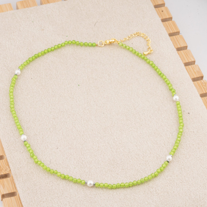 Collana con Cristalli E Perle Di Maiorca Con Chiusura e Catenina In Acciaio Dorato 10pz