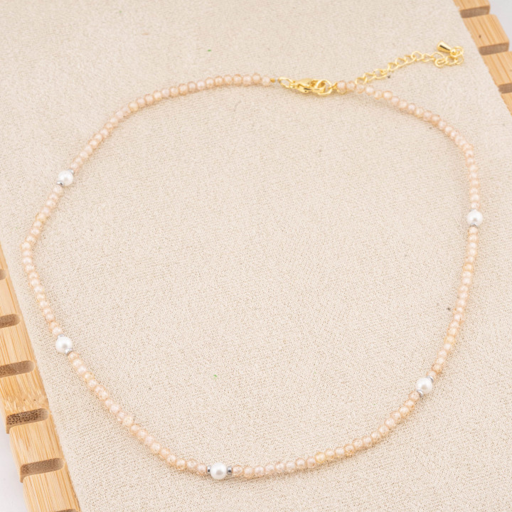 Collana con Cristalli E Perle Di Maiorca Con Chiusura e Catenina In Acciaio Dorato 10pz