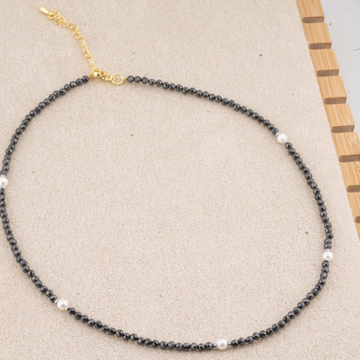 Collana con Cristalli E Perle Di Maiorca Con Chiusura e Catenina In Acciaio Dorato 10pz