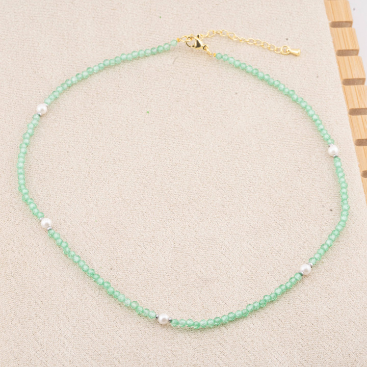 Collana con Cristalli E Perle Di Maiorca Con Chiusura e Catenina In Acciaio Dorato 10pz