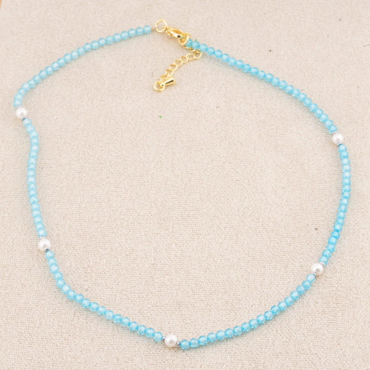 Collana con Cristalli E Perle Di Maiorca Con Chiusura e Catenina In Acciaio Dorato 10pz