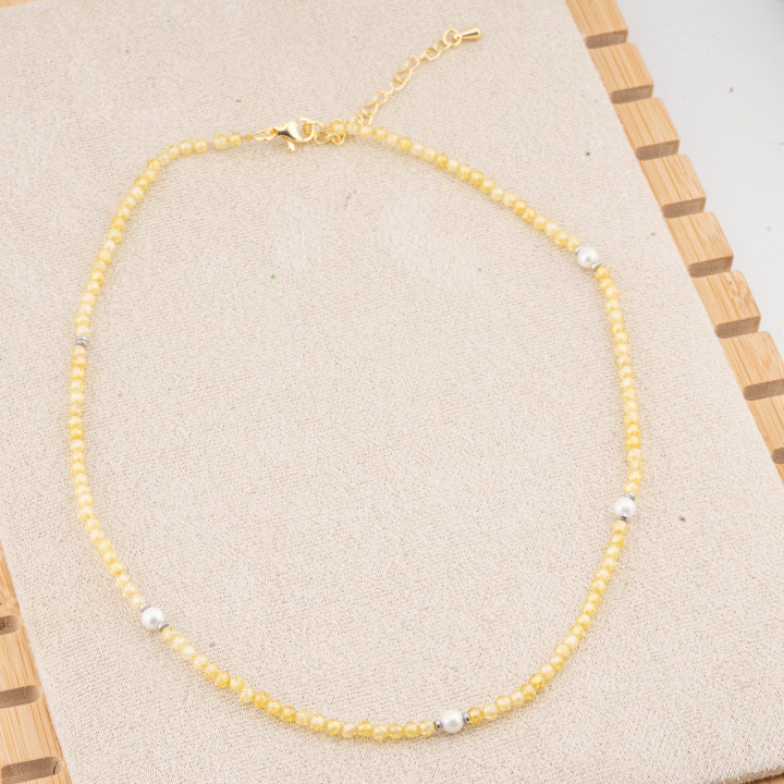 Collana con Cristalli E Perle Di Maiorca Con Chiusura e Catenina In Acciaio Dorato 10pz