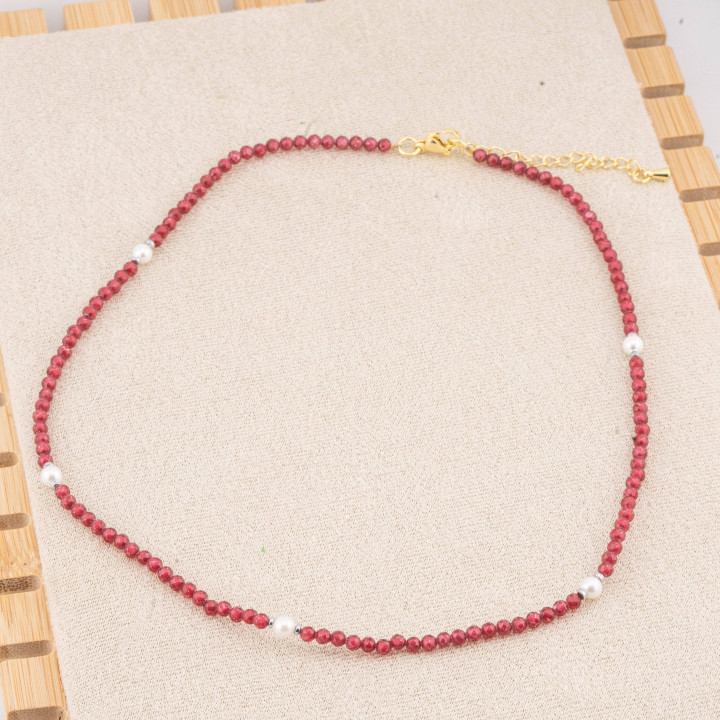 Collana con Cristalli E Perle Di Maiorca Con Chiusura e Catenina In Acciaio Dorato 10pz