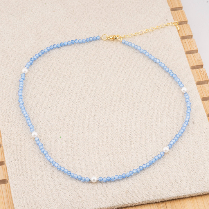 Collana con Cristalli E Perle Di Maiorca Con Chiusura e Catenina In Acciaio Dorato 10pz