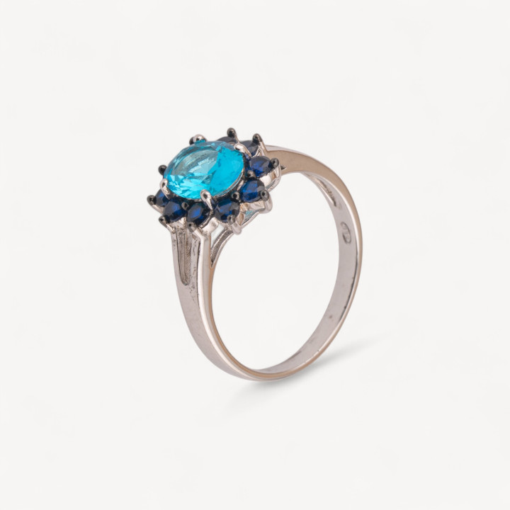 Anello Di Argento 925 1pz con Gemma Celeste e Zirconi Blu