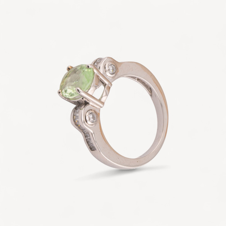 Anello Di Argento 925 1pz con Gemma e Punti Luce laterali con Zirconi Baguette