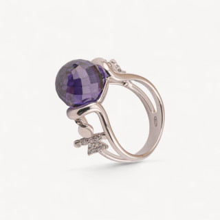 Anello Di Argento 925 1pz con Zircone Viola Sfaccetato e Mini Pendenti