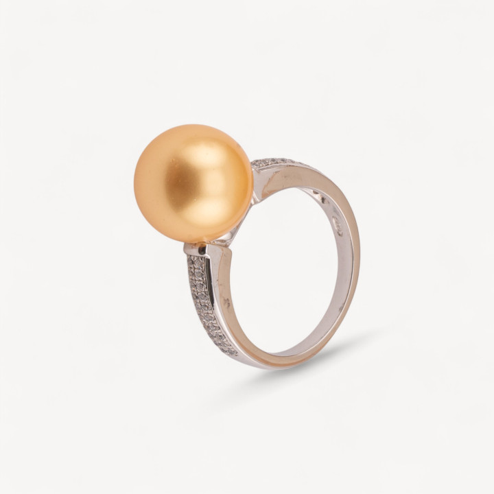 Anello Di Argento 925 1pz con Zirconi e Perla Naturale Dorata