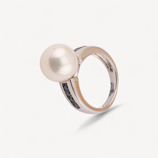 Anello Di Argento 925 1pz con Zirconi neri e Perla Naturale