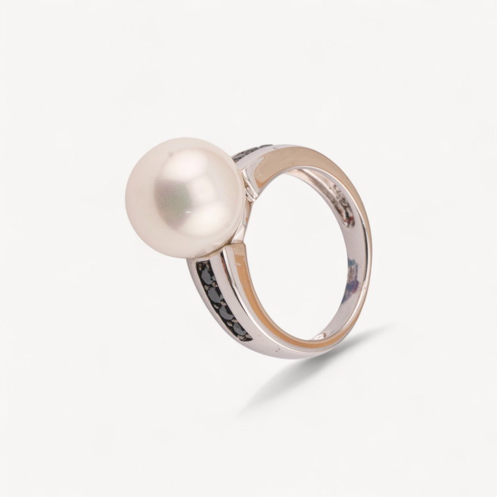 Anello Di Argento 925 1pz con Zirconi neri e Perla Naturale