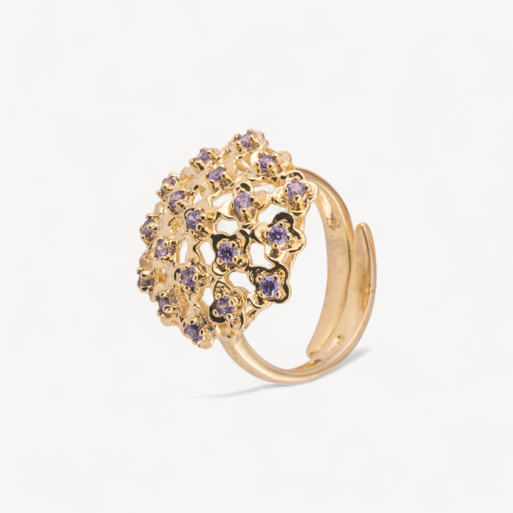 Anello Di Argento 925 1pz Forma Fiore con Zirconi Viola