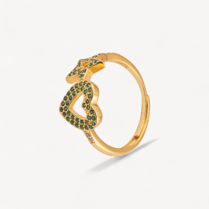 Anello Di Argento 925 Misura Regolabile 1pz Con Zirconi MOD. Stella e Cuore