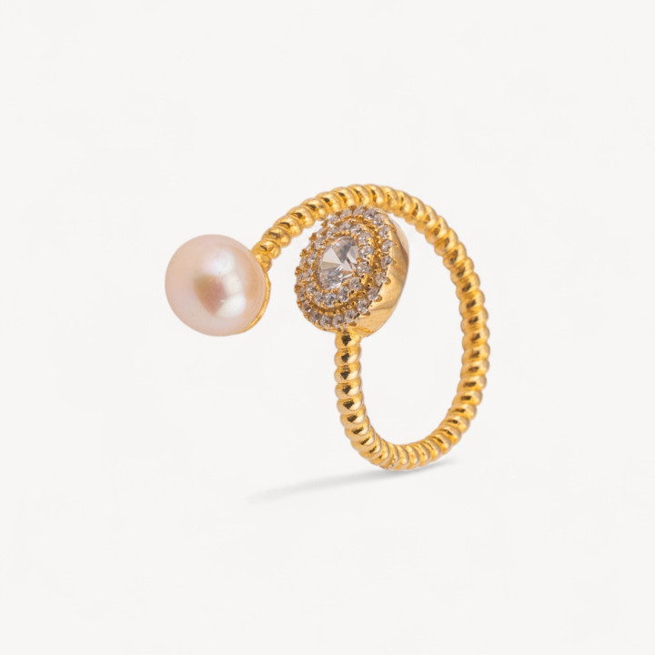 Anello Di Argento 925 Misura Regolabile 1pz Con Zirconi MOD. Tondo con Perla Naturale