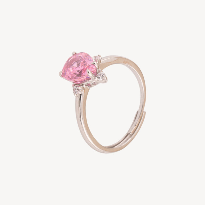 Anello Gioiello In Argento 925 Regolabile Con Corindone Sintetico Goccia Rosa Rodiato JL200049