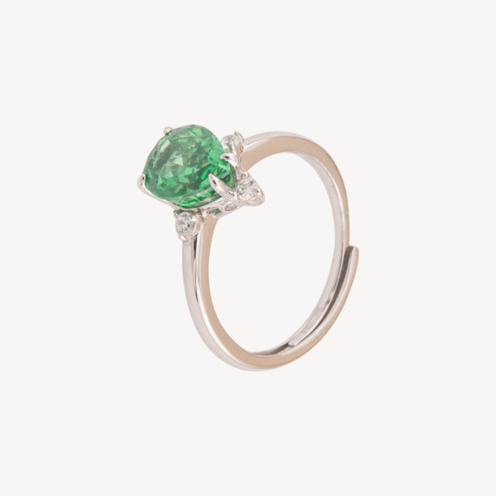 Anello Gioiello In Argento 925 Regolabile Con Corindone Sintetico Goccia Verde Rodiato JL200049
