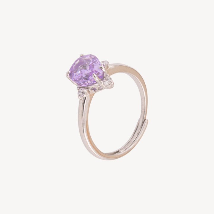 Anello Gioiello In Argento 925 Regolabile Con Corindone Sintetico Goccia Viola Rodiato JL200049
