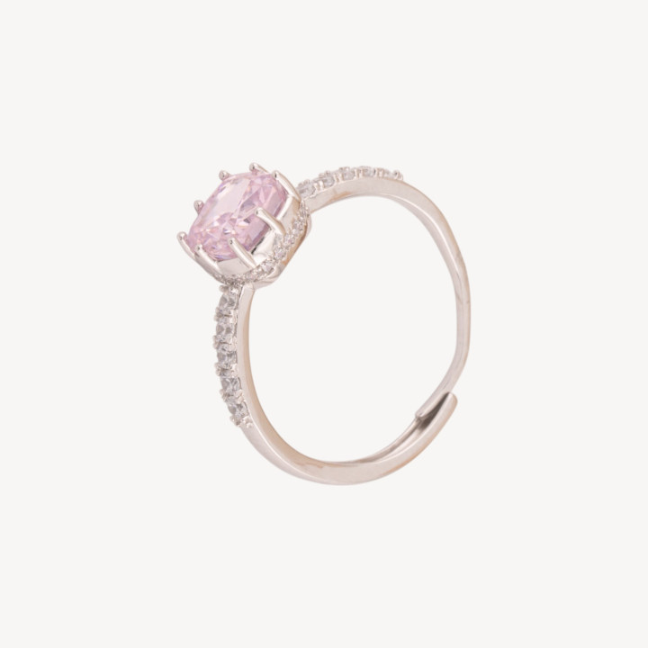 Anello Gioiello In Argento 925 Regolabile Con Corindone Sintetico Quadrato Rosa Rodiato YJ-0342