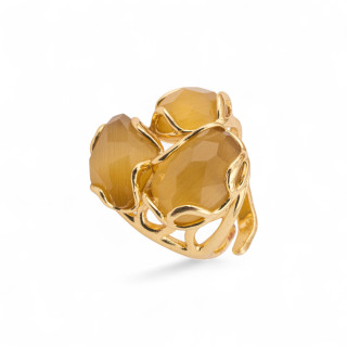 Anello Regolabile in Bronzo Dorato Collezione Aurora-S con Anello Di Bronzo Collezione AURORA 25x27mm Con Occhio Di Gatto   Mar