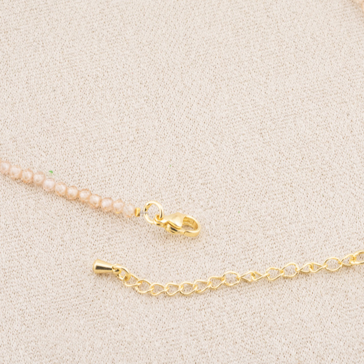 Collana con Cristalli Beige E Perle Di Maiorca Con Chiusura e Catenina In Acciaio Dorato 10pz