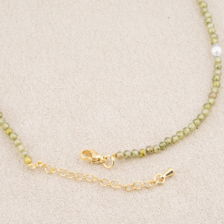 Collana con Cristalli Oliva E Perle Di Maiorca Con Chiusura e Catenina In Acciaio Dorato 10pz