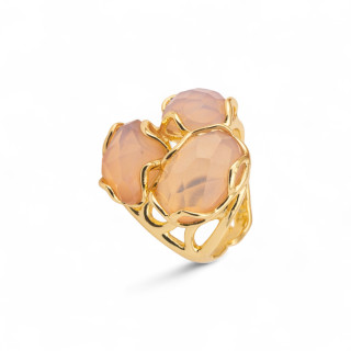 Anello Regolabile in Bronzo Dorato Collezione Aurora-S con Anello Di Bronzo Collezione AURORA 25x27mm Con Pietre Dure Agata Gri