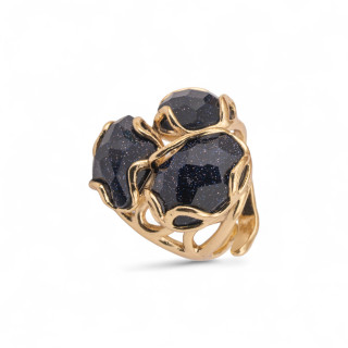 Anello Regolabile in Bronzo Dorato Collezione Aurora-S con Anello Di Bronzo Collezione AURORA 25x27mm Con Pietre Dure Blue Sand