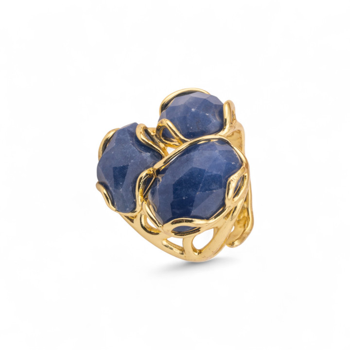 Anello Regolabile in Bronzo Dorato Collezione Aurora-S con Anello Di Bronzo Collezione AURORA 25x27mm Con Pietre Dure Sodalite 