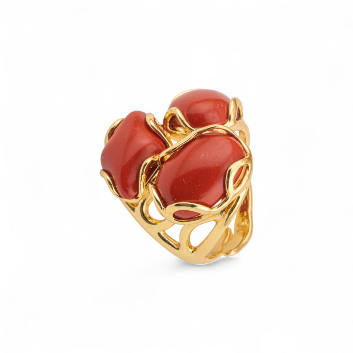 Anello Regolabile in Bronzo Dorato Collezione Aurora-S con Anello Di Bronzo Collezione AURORA 25x27mm Con Pietre Dure Pasta Di 