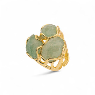 Anello Regolabile in Bronzo Dorato Collezione Aurora-S con Anello Di Bronzo Collezione AURORA 25x27mm Con Pietre Dure Quarzo Fr