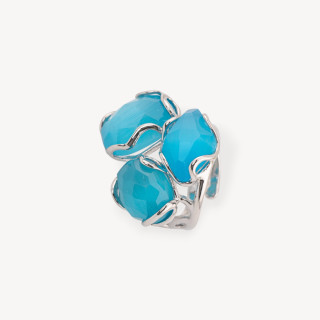 Anello Regolabile in Bronzo Rodiato Collezione Aurora-S 25x27mm Con Occhio Di Gatto Blu Chiaro | Gioiello Artigianale Donna 32x