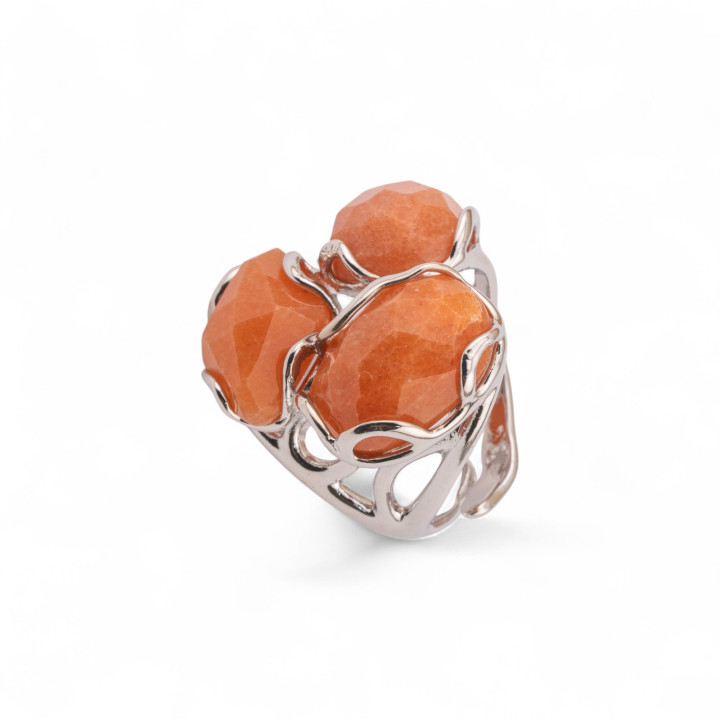 Anello Regolabile in Bronzo Rodiato Collezione Aurora-S 25x27mm Con Pietre Dure Eosite | Gioiello Artigianale Donna 32x36mm