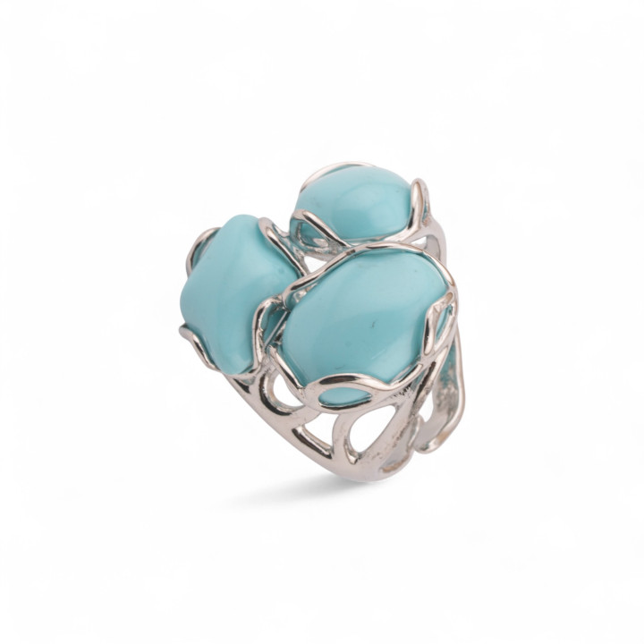 Anello Regolabile in Bronzo Rodiato Collezione Aurora-S 25x27mm Con Pietre Dure Pasta Di Turchese | Gioiello Artigianale Donna 