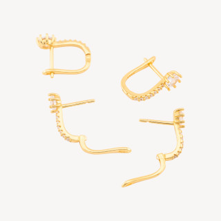 Base Per Orecchini Di Argento 925 Con Monachella Chiusa e Zirconi 6x17mm 3 Paia Dorato