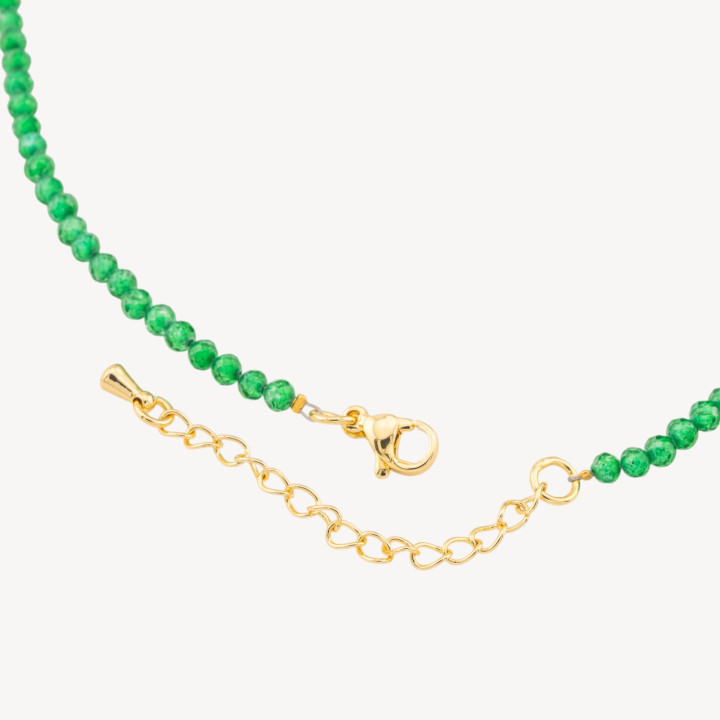 Collana con Cristalli Smeraldo E Perle Di Maiorca Con Chiusura e Catenina In Acciaio Dorato 10pz