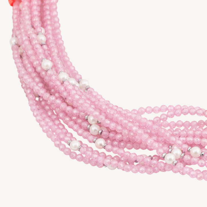 Collana con Cristalli Rosa E Perle Di Maiorca Con Chiusura e Catenina In Acciaio Dorato 10pz