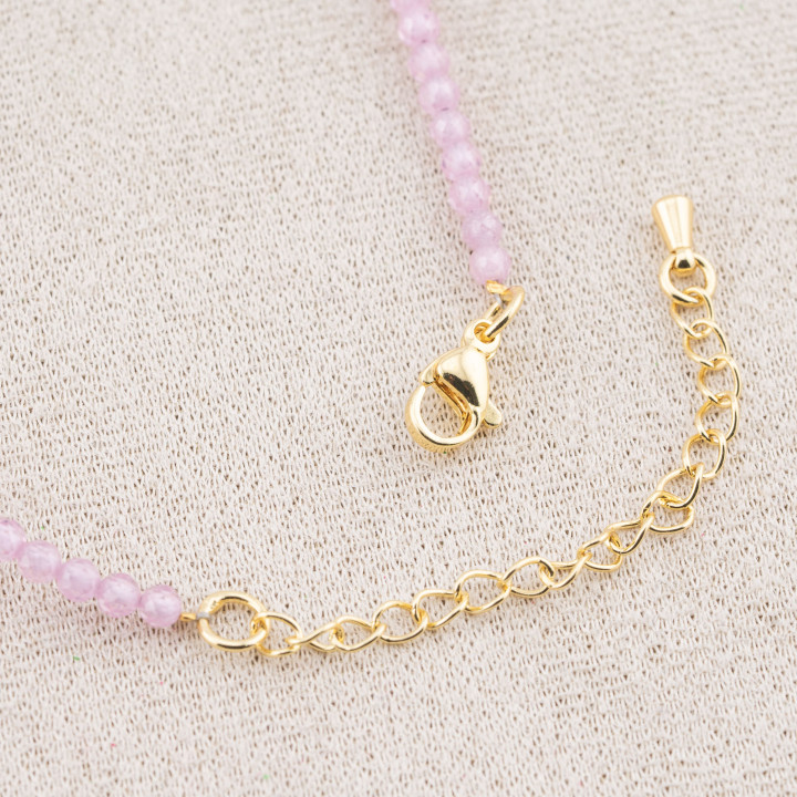 Collana con Cristalli Rosa E Perle Di Maiorca Con Chiusura e Catenina In Acciaio Dorato 10pz