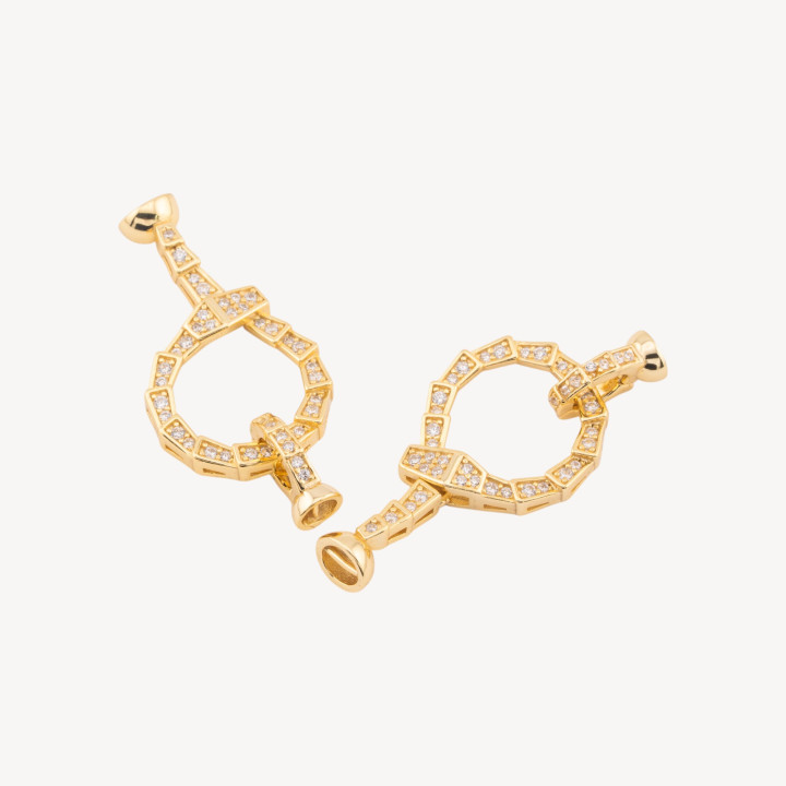 Chiusura In Argento 925 Con Zirconi 15x32mm Con Coppetta 4mm 2pz Dorato