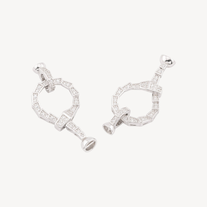 Chiusura In Argento 925 Con Zirconi 15x32mm Con Coppetta 4mm 2pz Rodiato